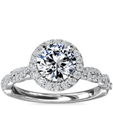 Bague de fiançailles halo de diamants et anneau torsadé en or blanc 14 carats(1/3 carat, poids total)